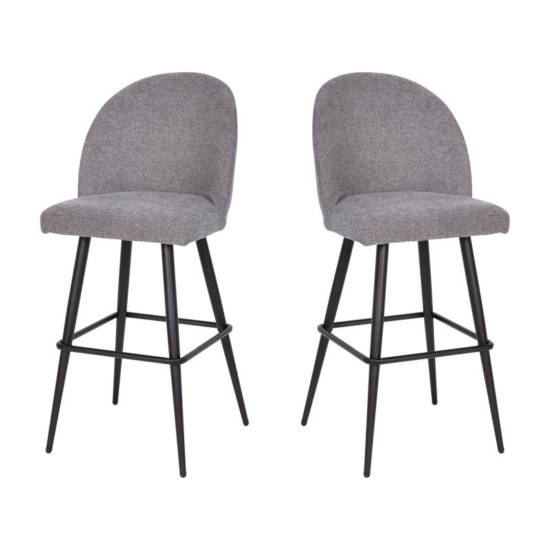 Gray Faux Leather and Metal Bar Stools, Set of 2