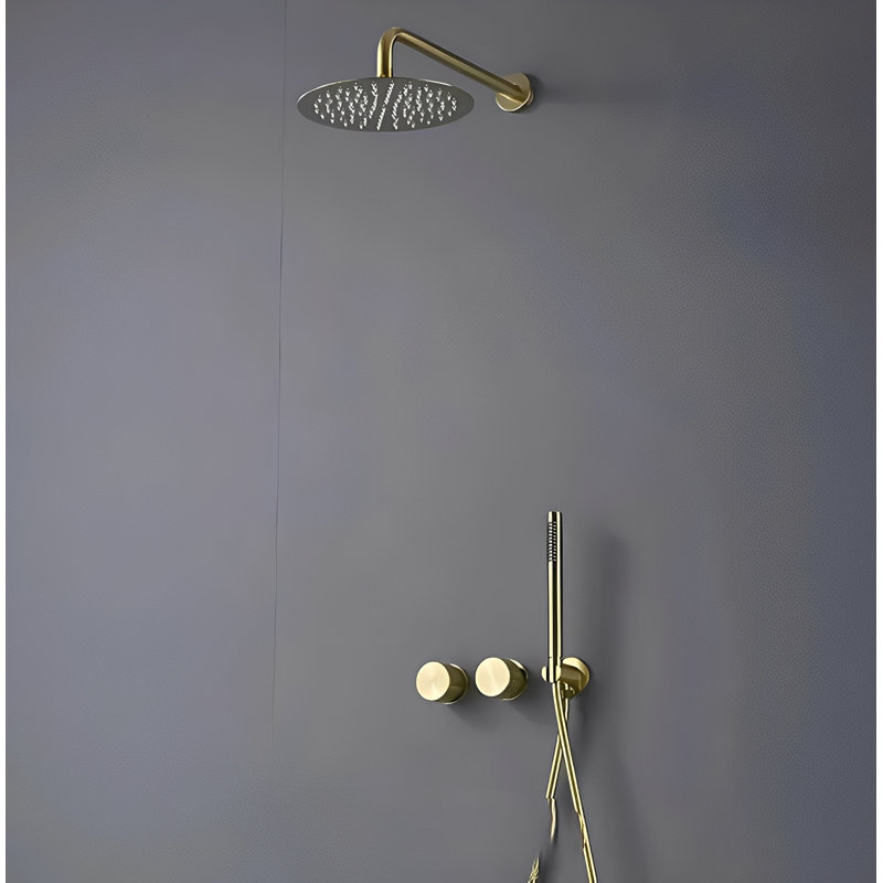 Lisboa Brushed Gold Round 12' Rain Head Minimalist 2 Way Function Shower Kit