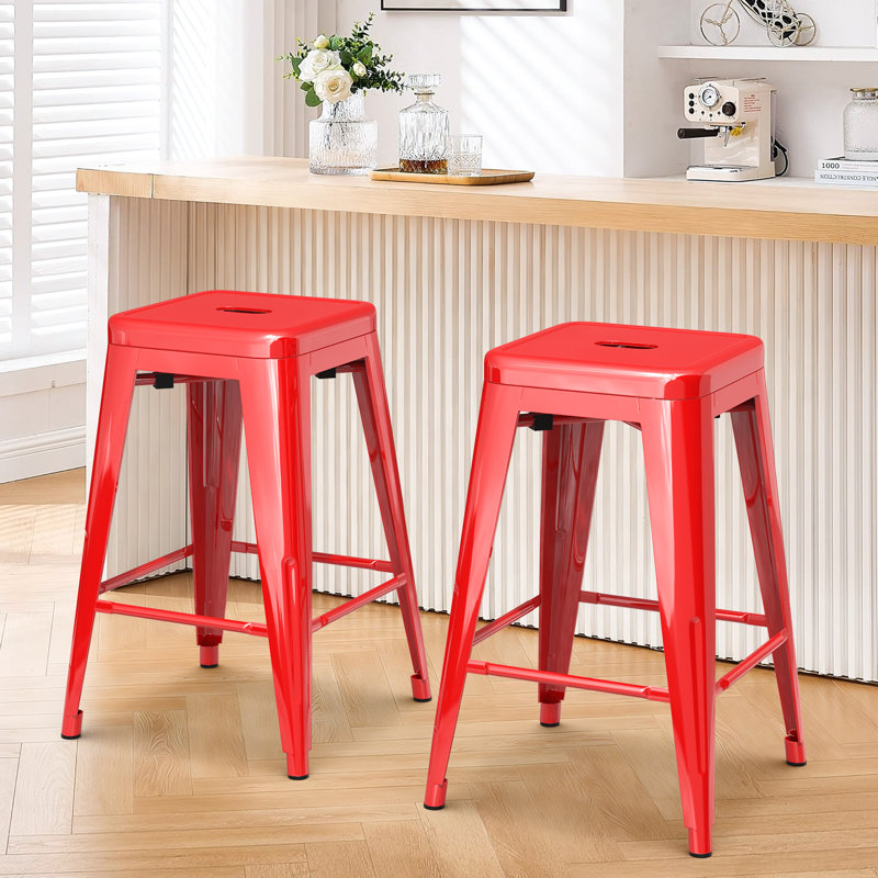 Stackable Metal Bar Stools Set of 2, Counter Height Bar Stools 24 Inches Industrial Bar Chairs Patio Stool, Backless Stool Indoor Outdoor Classroom Kitchen Stools Bar Chairs