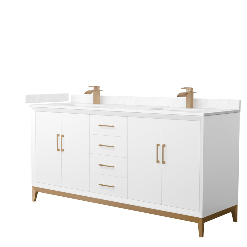 Ensemble de meuble-lavabo double 72 ", Blanc, Bronze