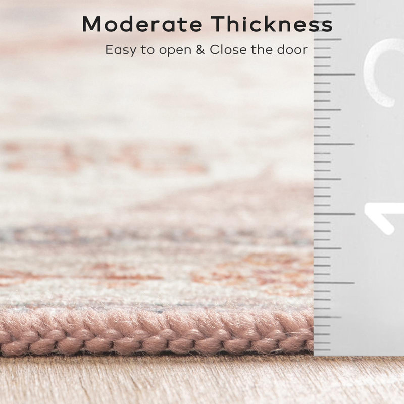 Runner Rug, Non-Slip Power Loomed Washable, Vintage Pinkish-white, Runner 2'x 6'