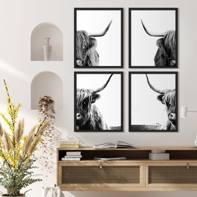 «Black and White Animal Shetland Farm Cow», reproduction imprimée sur papier, 4 pièces