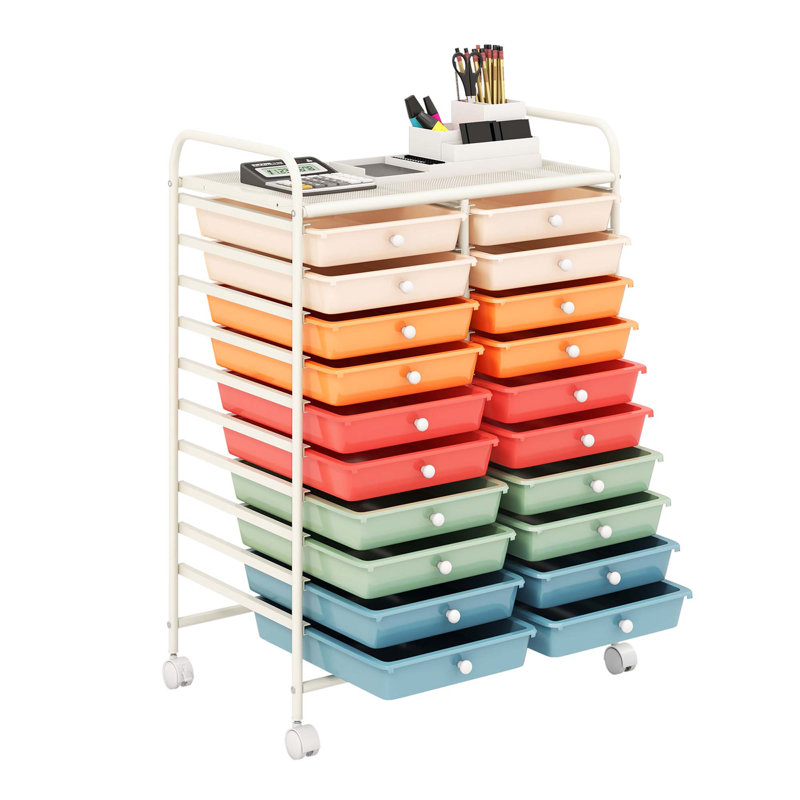 Nesma 20 Drawer Storage Drawer with Locking Wheels, Macaron