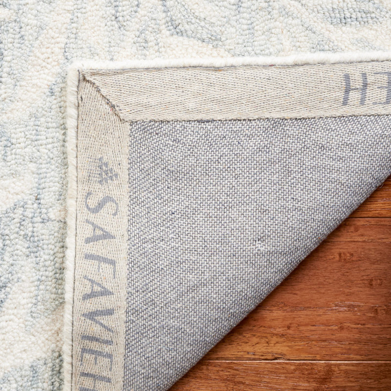 Tapis floral en laine / coton touffeté à la main en gris clair / ivoire Heraldas, Rectangle 5 pi x 8 pi