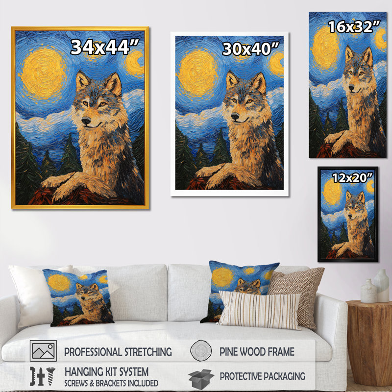 Murales expressives de loup par Vincent I - loup, salon d'art mural, 20" H x 12" W, Noir