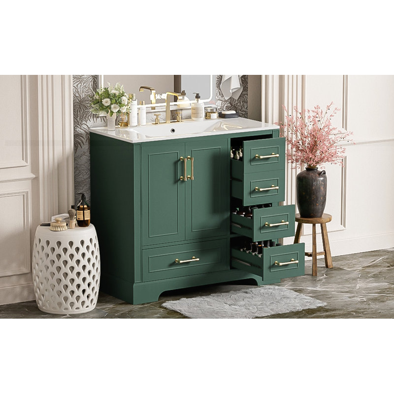 Meuble-lavabo traditionnel 36 "avec lavabo en céramique, Vert