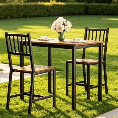 Ensemble de table de bar industriel de L 35,4 po x l 23,6 po x H 29,7 po, table de comptoir de cuisine en noyer avec 2 chaises, mobilier polyvalent pour la cuisine, le salon et la salle de fête