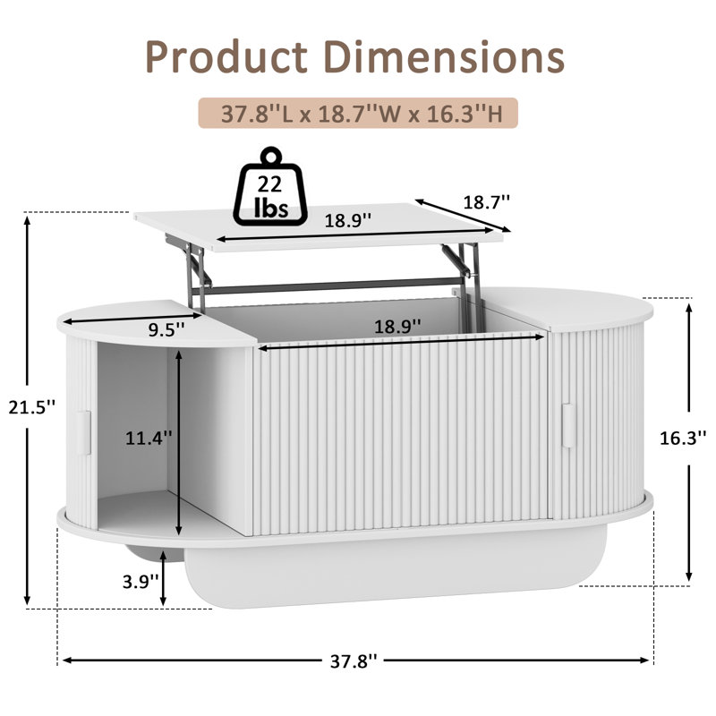 Ensemble de table basse cannelée, Blanc