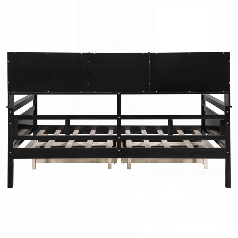 Daybed, Wood Slat Support, with Bedside Shelf and Two Drawers, Espresso, Full