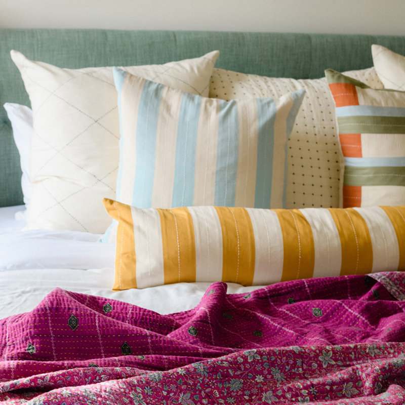Cabana Square Pillow Cover & Insert, White/Cobalt