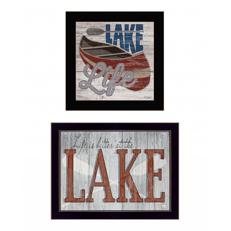 «Lake Life Is Better 2», ensemble d'art encadré noir, Noir, noir, noir, noir, H 29 po x l 18 po