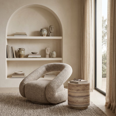 Tony - Fauteuil d'appoint pivotant en tissu beige moderne