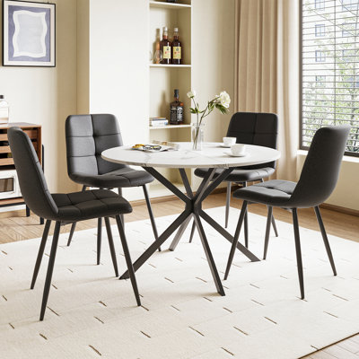 Dining Table And Chairs Set Of 4, Folding Round Dining Table With 4 Chairs For Dining Room,Kitchen,Living Room