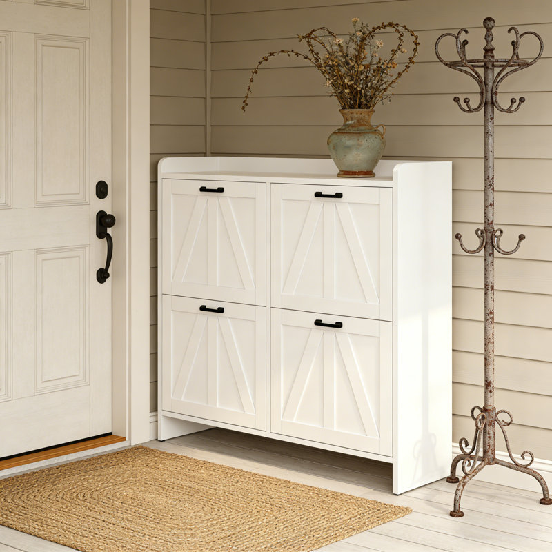 Armoire de rangement pour chaussures peu encombrante, panneau de fibres à densité moyenne blanc, solution d'entrée de style moderne