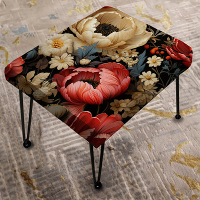 Joon - Red And Beige Elegant Poppy Blossom Field - Floral Rectangle Ottoman