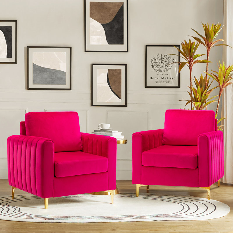 Fauteuil club en velours Gillette, Fuchsia