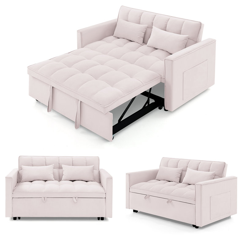 Causeuse convertible Jashlyn, H 31,5 po x l 55 po x P 35 po, Velours rose clair