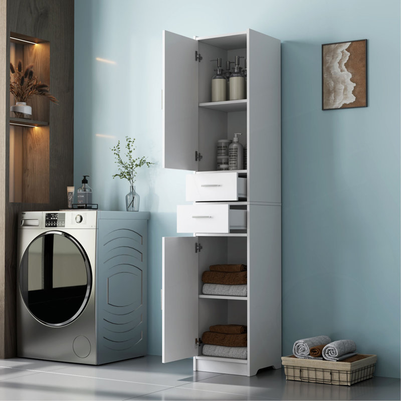 Armoire de rangement de 70,87 po de hauteur avec 2 portes et 2 tiroirs, unité de rangement étroite, tablettes réglables, armoire de plancher pour la salle de bain, le salon, le vestibule, la cuisine