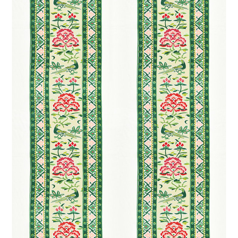 Chinois Chic Royal Peony Linen Print Fabric, Spring Green