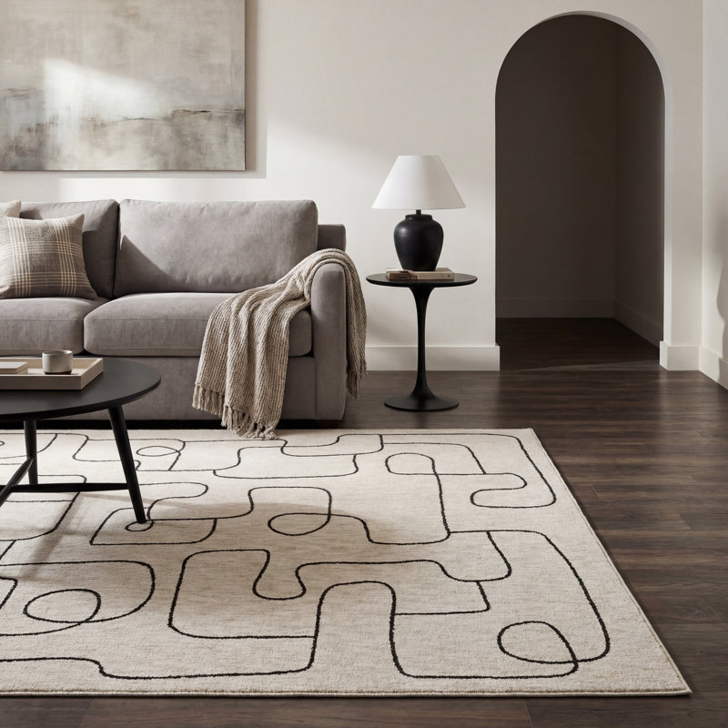Tapis beige / noir Harlow, Tapis de couloir 2 pi 3 po x 7 pi 7 po