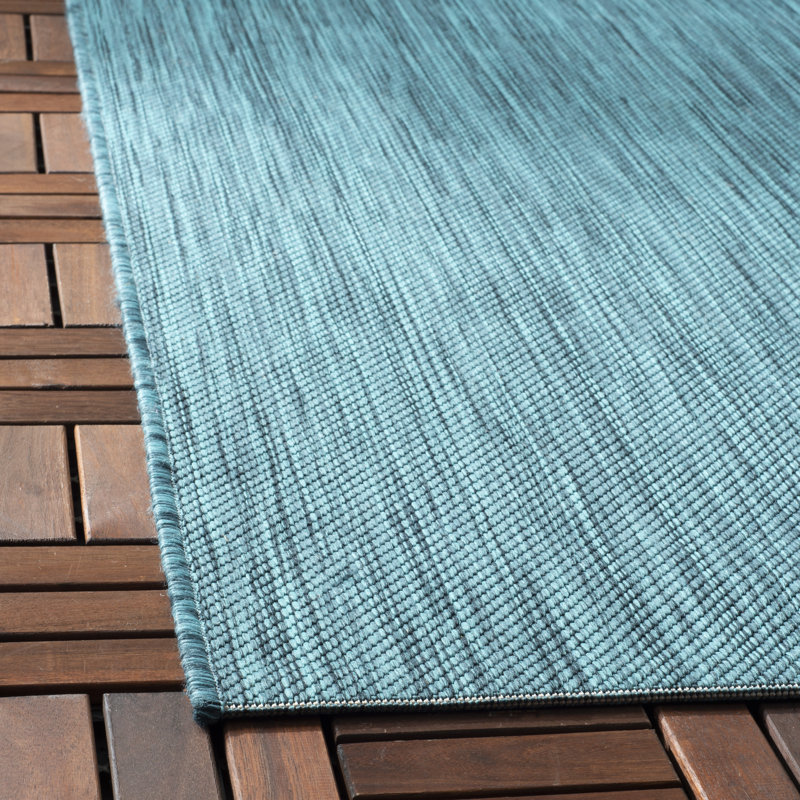 Turquoise Square Synthetic Indoor/Outdoor Area Rug, 6'-7" x 6'-7"