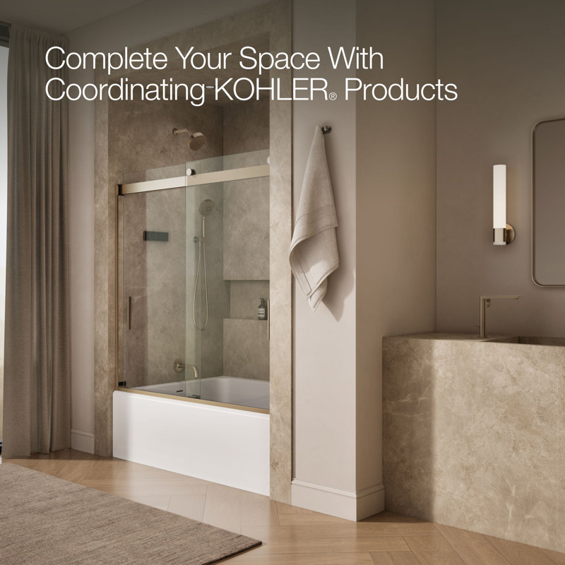 Levity 59.63" x 59.75" Bypass Bath Door with CleanCoat® Technology, Anodized Brushed Bronze, Clear