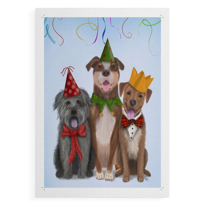 Christmas Party Mutts - Impression sur toile seulement - NON-CADRE, H 12 po x l 8 po