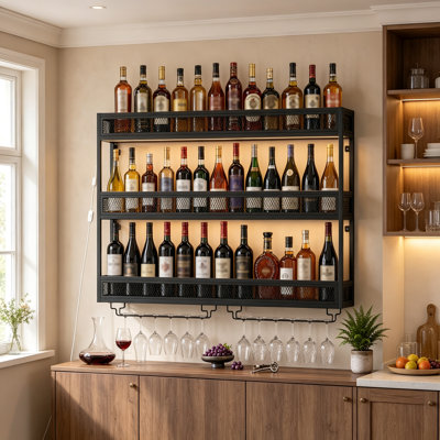 Wine Bottle & Glass Rack Black