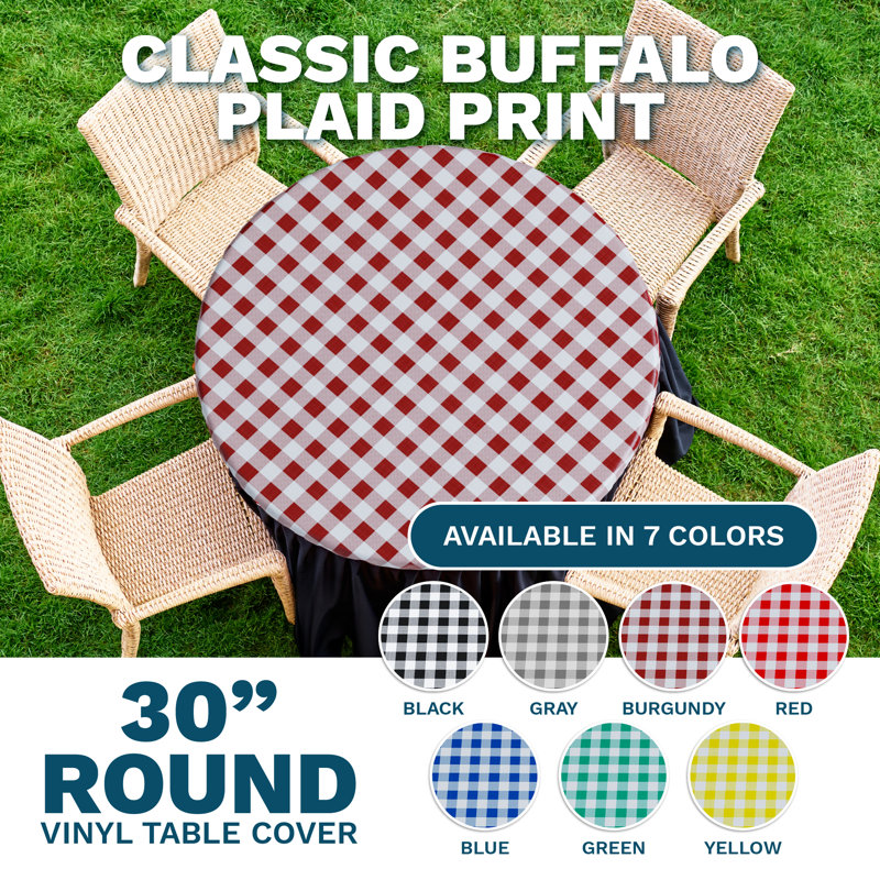 Vinyl Picnic Fited Tableclth Round, 60" L x 60" W, Red