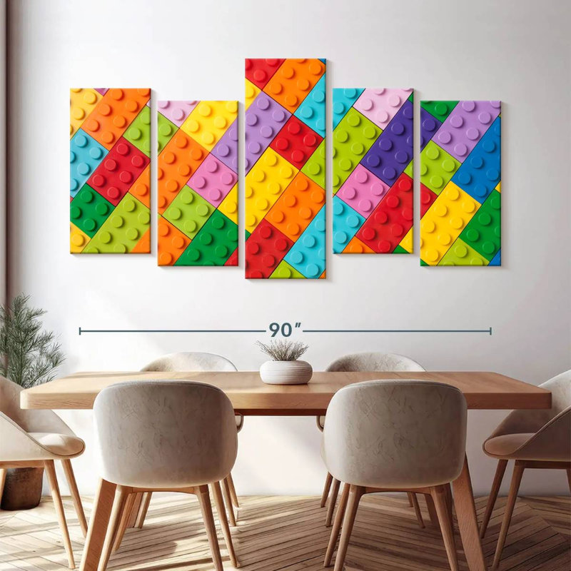 Colorful Legos - 5 pièces sur toile tendue, H 48 po x l 94 po x P 1,25 po