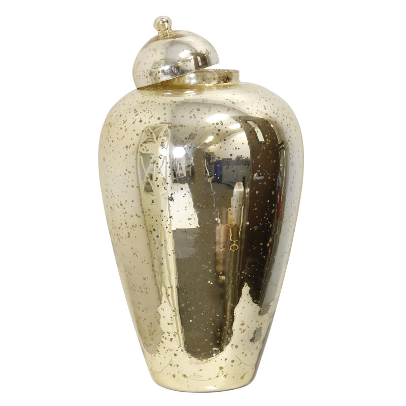 Mercure doré - pot en verre, H 18 po x l 10 po x P 10 po, Argent / or / argent antique