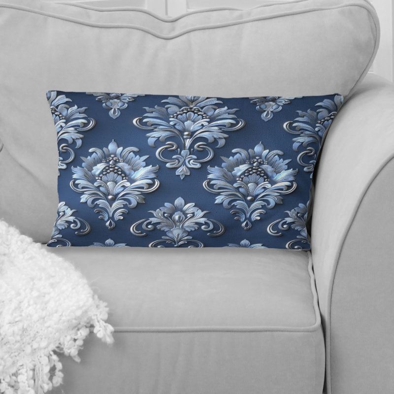 Coussin lombaire Glamour Damask - Glam, Bleu / Beige