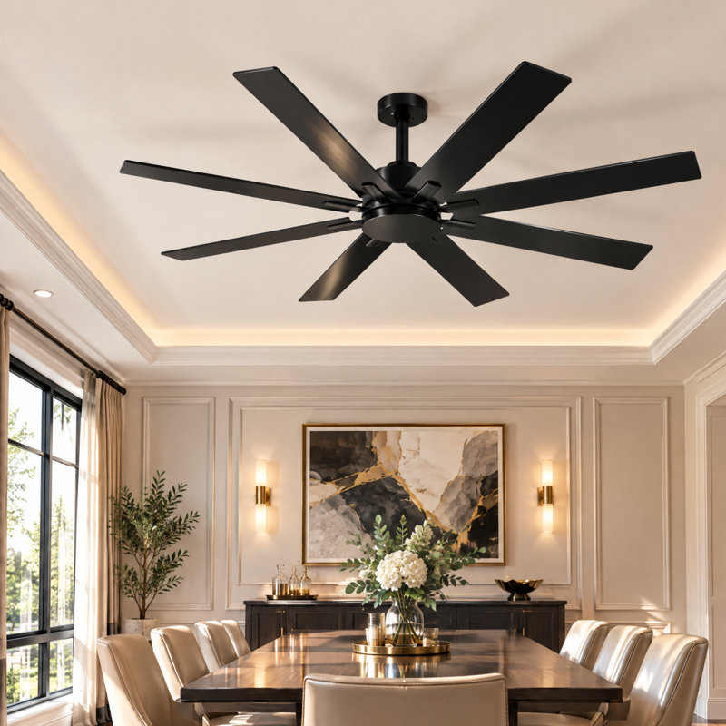 65" 8-Blade Ceiling Fan with Remote Control, 5 Speeds & Reversible Motor