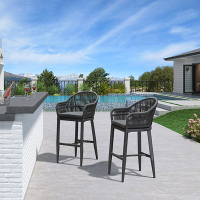 Bay Isle Home™ Outdoor Rattan Bar Height Stools Set Of 2modern Patio Aluminum Wicker Barstools With Wraparoundarmrest Back For Kitchen Garden Indoor