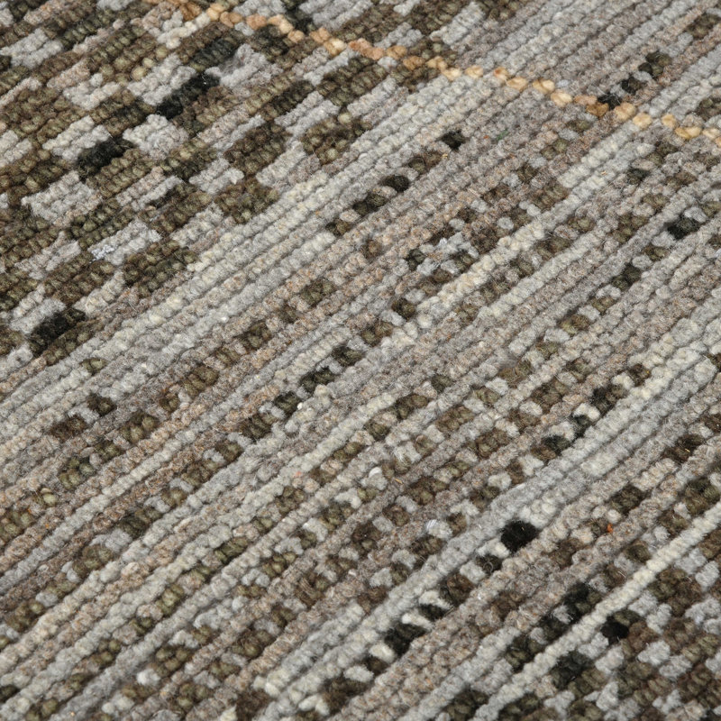 Hand-Knotted Gray and Brown Wool Geometric 2' x 3' Area Rug