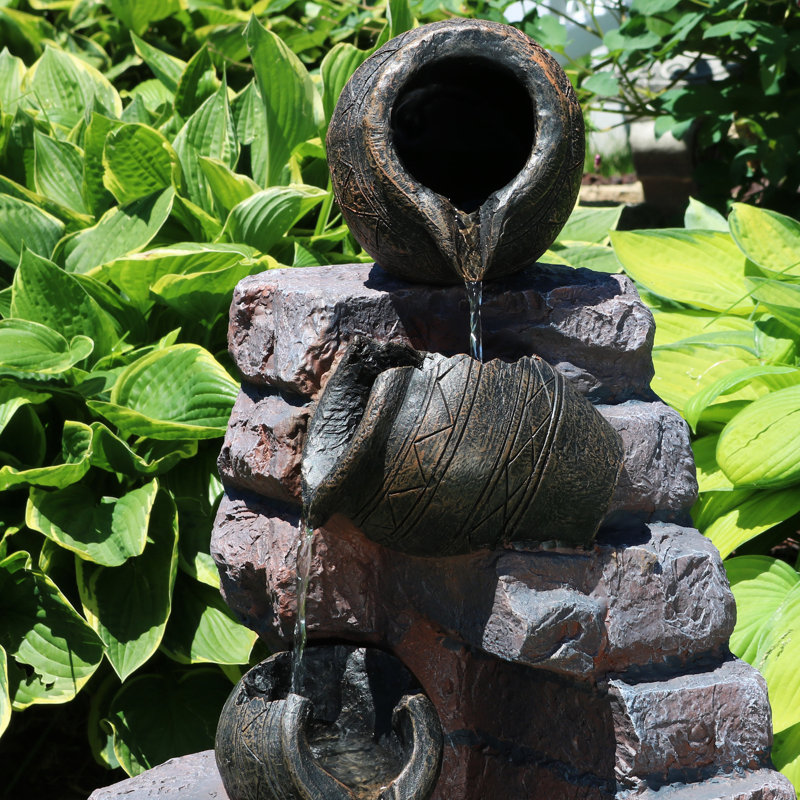 Vick Weather-Resistant Bricks and Pots Polyresin Solar Outdoor Fountain