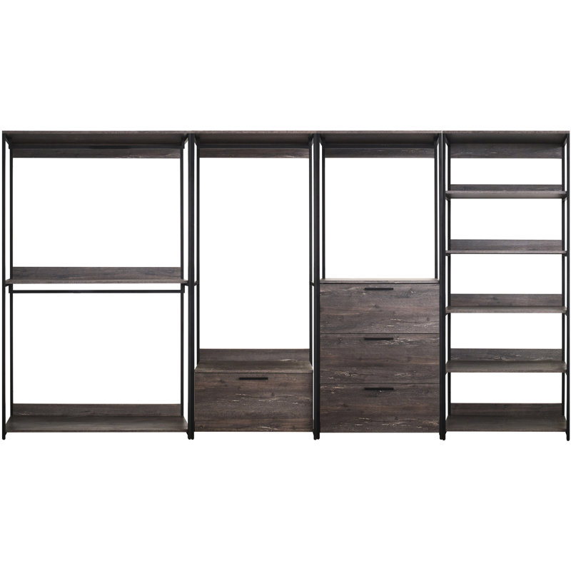 Walk-in avec armature en métal thermolaqué robuste, rangement supplémentaire, résistance à l'eau et à la chaleur, panneau Stain Scratch E0, 2 fois plus épais, fabrication modulaire, esthétique rustique,