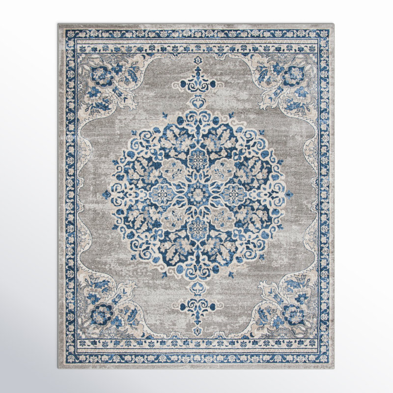 Barcus Light Gray/Blue Rug, Rectangle 9' x 12'