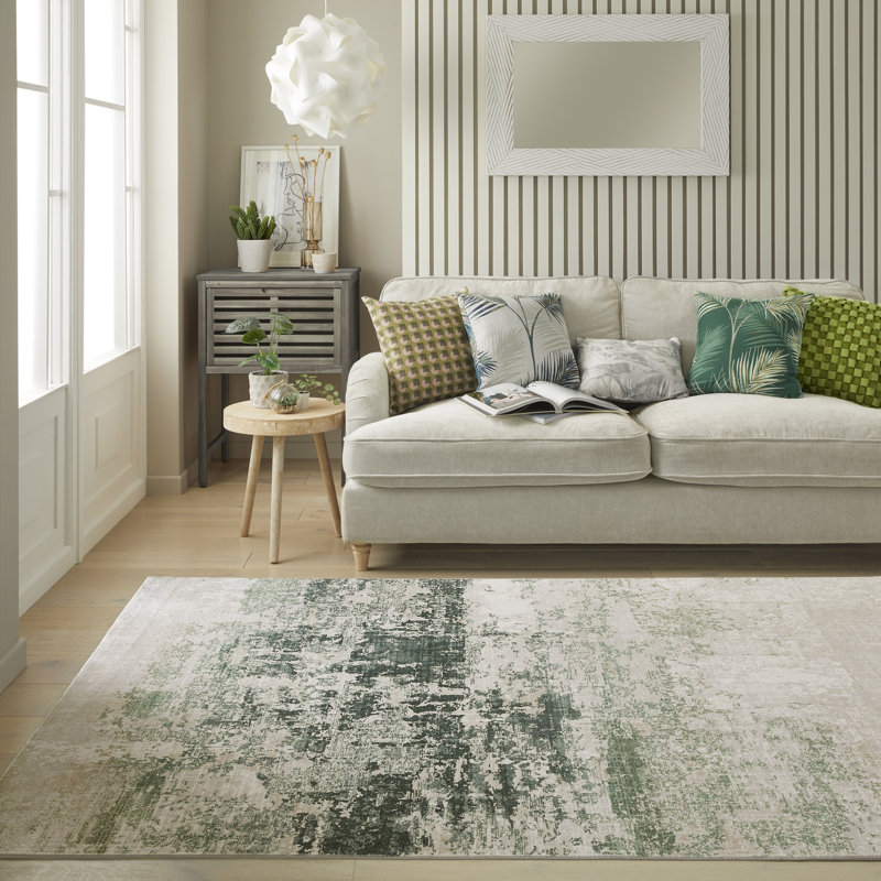 Abstract Ultra soft Stain Guarded Ivory Olive Area Rug, Rectangle 120 x 180 cm