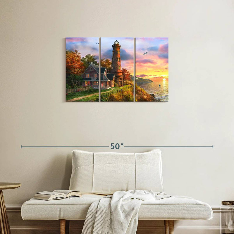 Lilie Seaside Sunset Lighthouse, 20" H x 33" W