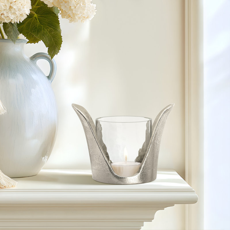 Bougeoir en aluminium fait à la main avec bougie chauffe-plat, Argent argent
