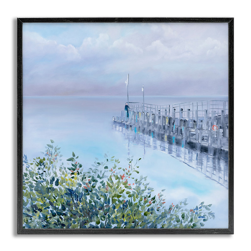 «Foggy Harbor Dock», art de la giclée encadrée par Meredith Howse, Estampe numérique Farmhouse, H 24 po x l 24 po