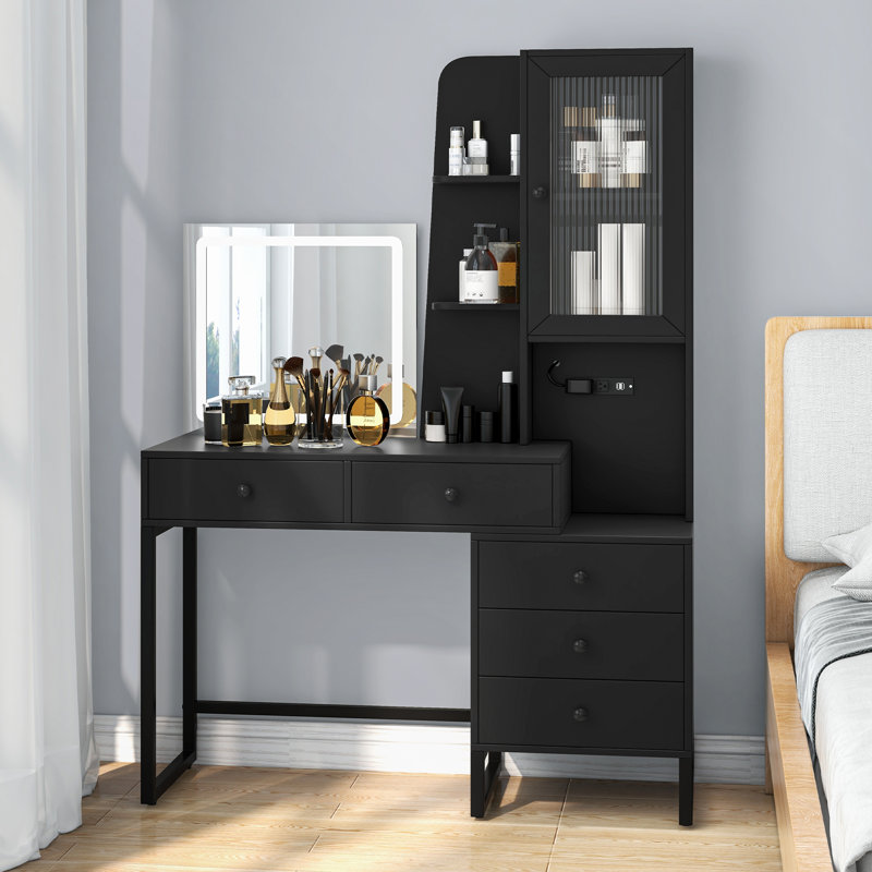 Makeup Vanity Mirror Makeup Vanity Table with Charging Station & Storage Shelf