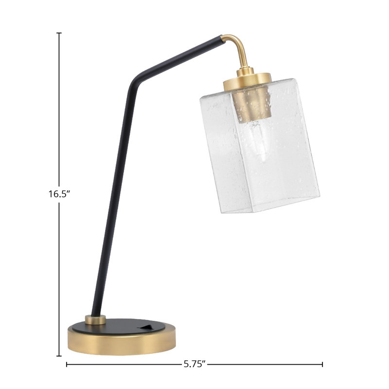 Lampe de bureau en acier inoxydable Atka, Transparent, Noir mat / laiton