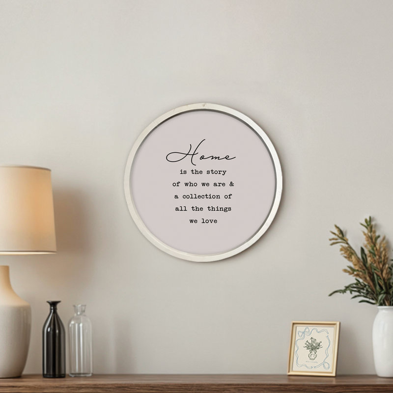 «Home Is The Story», art textuel sur panneau de fibres à densité moyenne, Cadre blanc