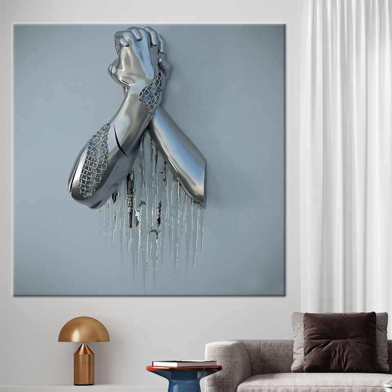 3d Effect Trendy Wall Art, 3d Silver Metallic Wall Art, Modern Art Canvas, 3d Effect Art Canvas, Metallic Hand Printed,
