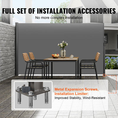 Retractable Side Awning, 63'' Full Aluminum Rust-Proof Outdoor Privacy Screen, Folding Room Divider Wind Screen For Patio Sun Shade, Backyard, Balcony, Roof Terraces And Pools, Gray