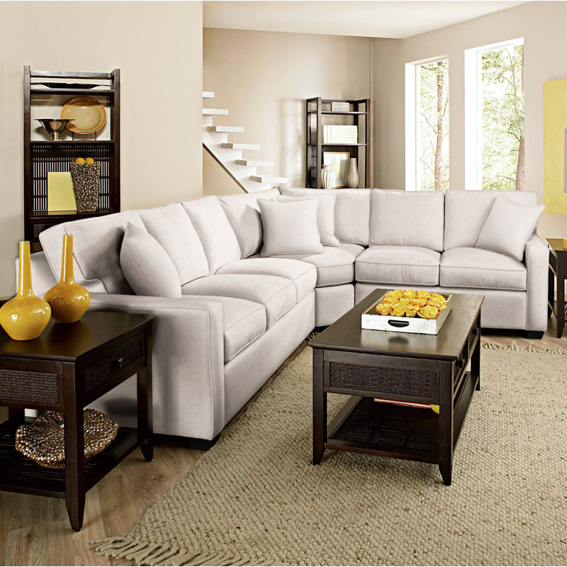 Gramercy Park Upholstered L-Shaped Sectional Symmetrical, White Sugar Performance, Black