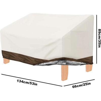 Waterproof Outdoor Bench Cover Beige & Brown Oxford Fabric Bench Cover For 2-Seater Bench Loveseat Furniture For Outside Garden Park Patio -  Arlmont & Co., 2C891FC6E9D546F593CB4225482C05AA