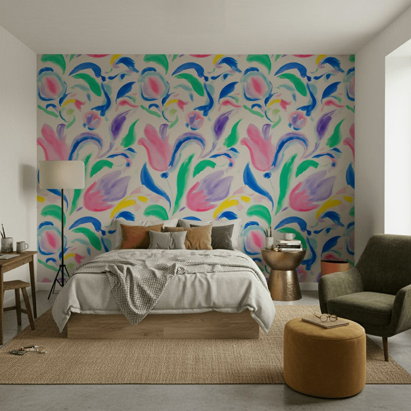Papier peint floral abstrait mural